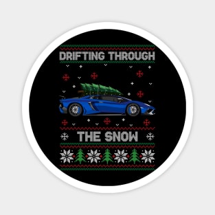 Funny Xmas Ugly Sweater - Drifting through the Snow - Aventador Car Magnet